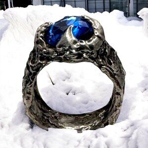 Artisan Cushion 10mm Crystal Boho Ring Crafted with Silver Blend Metalwork Sz 7